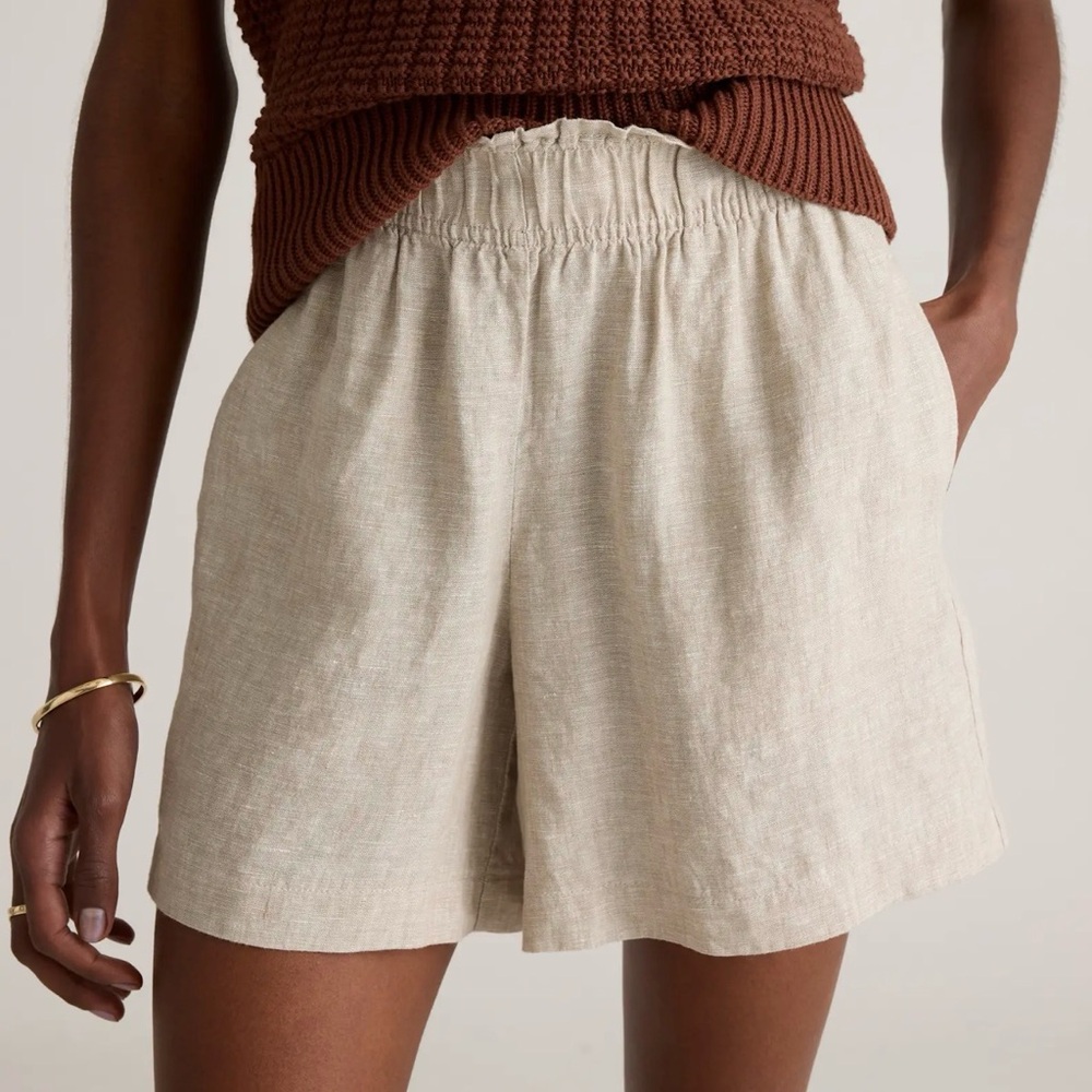 Quince Natural Beige Linen-Blend Elastic-Waist Women's Shorts